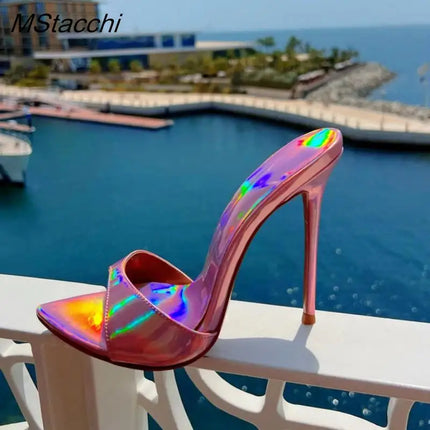 Women's Stiletto Heel Open Toe Sandals, Starry Summer Style, with Dazzling Laser Colors, 2026