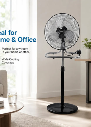 Ventilatore in metallo 50W 3 in 1 regolabile in altezza, da pavimento, tavolo e parete, fino a 130 cm, per uso domestico