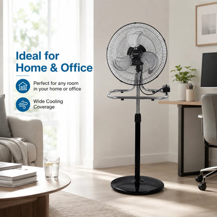 Ventilatore in metallo 50W 3 in 1 regolabile in altezza, da pavimento, tavolo e parete, fino a 130 cm, per uso domestico