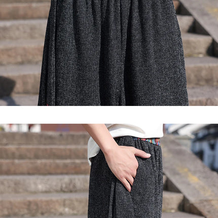 Pantaloni da uomo di alta qualità, casual, traspiranti, comodi, con elastico in vita, stile giapponese, vintage, alla moda, larghi, modello harem.