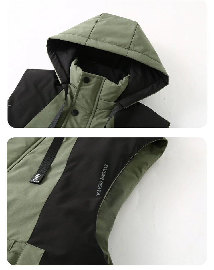 Autumn Winter Thick Vest Men Plus Size 8XL Cargo Vests Patchwork Sleeveless Jacket Fashion Casual Hooded Vest Male
