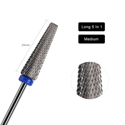 HYTOOS 24mm Super Long 5 in 1 Nail Drill Bits Two-Way Cross Manicure Carbide Burr Electric Grinding Accessories