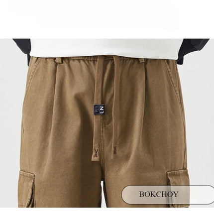 Autumn New Cargo Loose Multi-pockets 100% Cotton Straight Pants for Men Clothing Comfort Zipper Male Trouser GF258113