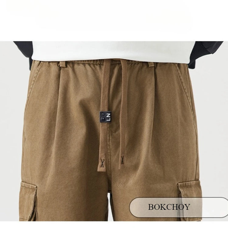 Autumn New Cargo Loose Multi-pockets 100% Cotton Straight Pants for Men Clothing Comfort Zipper Male Trouser GF258113