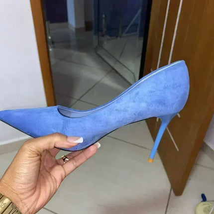 Donne 9 cm Tacchi alti Festa quotidiana Décolleté in pelle scamosciata colorata Scarpins femminili Stiletto Banchetto serale Rosso Giallo Scarpe Plus Size 34-43