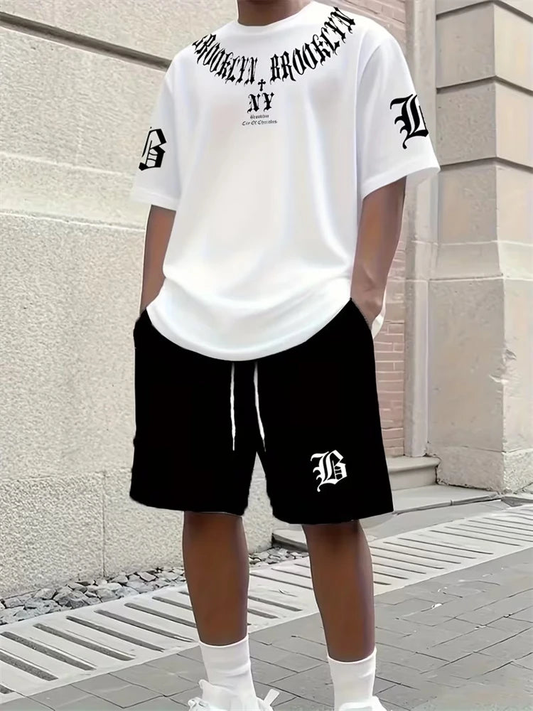 2026 Primavera/Estate Nuovo Top a maniche corte da uomo semplice e casual e pantaloncini casual, set primavera/estate da uomo casual da strada 2 pezzi platinumshop
