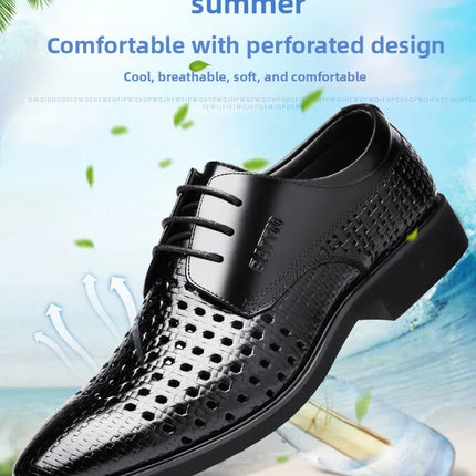 Scarpe Formali da Uomo in Pelle Traspirante con Design Traforato, Casual Estive a Punta Tonda e Tacco Basso, Comode da Indossare