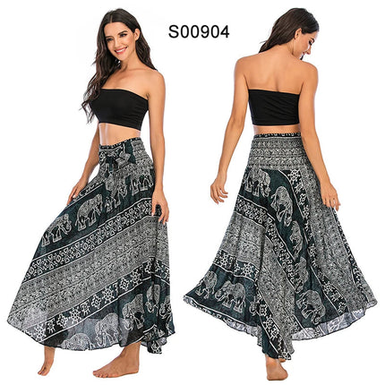 Boho Gonne Donna Rayon Beach Abito lungo Estate Bohemian Jupe Longue Femme Elastico in vita Stampa Fasciatura floreale Halter Hippie platinumshop