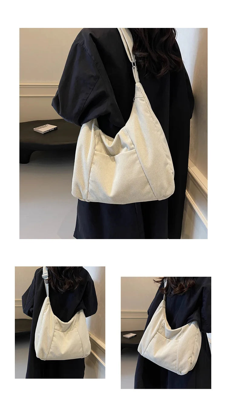 New Large Capacity Casual Crossbody Bag Simple Artistic Commuter Student Single Shoulder Bag Outdoor Leisure Women's Tote Bag PlatiNum