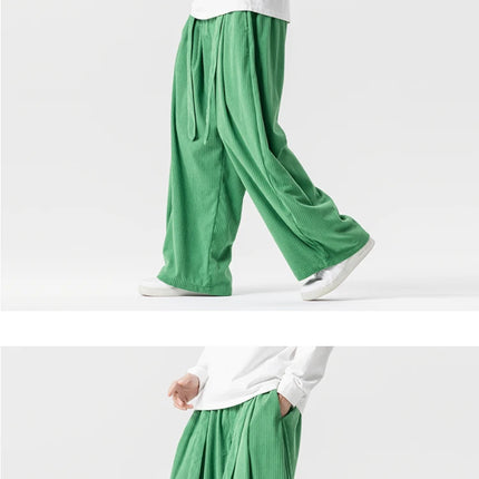 Pantaloni di velluto a coste da uomo 2025Autunno Inverno Caldo Casual Pantaloni comodi Stili giapponesi Harun Pantaloni da uomo oversize a gamba larga in tinta unita