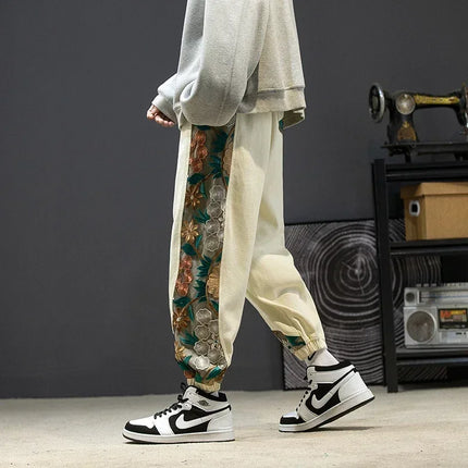 Pantaloni casual alla moda Abbigliamento da uomo Cotone Samurai giapponese Ricamo Patchwork Pantaloni Harem Pantaloni Harajuku oversize da uomo
