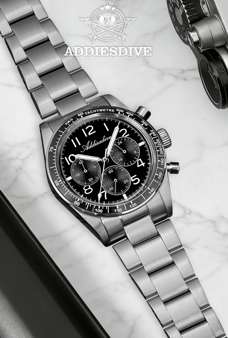 ADDIESDIVE New Chronograph 0S20 Quartz Wristwatch Luxury Men Watch Ceramic Bezel Domed Glass 100m Waterproof BGW9 Luminous
