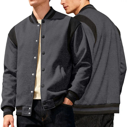 Men Color Block Varsity Jacket Fleece Lined Long Sleeve Button Baseball Coat Retro Swag Streetwear Casual Outerwear Y2K Clothes