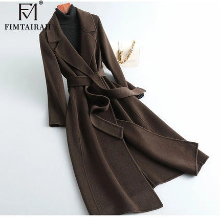 Fimtairah 100% Wool Coat women's Autumn/Winter   coat women's mid-length over the knee   slim   wo new double-sided