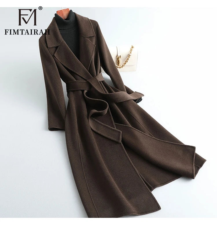 Fimtairah 100% Wool Coat women's Autumn/Winter   coat women's mid-length over the knee   slim   wo new double-sided