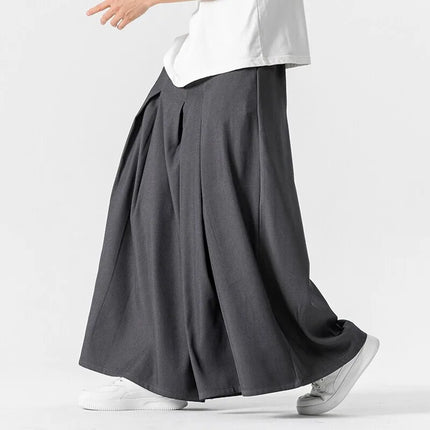 Pantaloni Larghi Samurai Giapponesi da Uomo in Cotone e Lino, Comodi e Casual, Stile Harun, Taglie Fino a 5XL