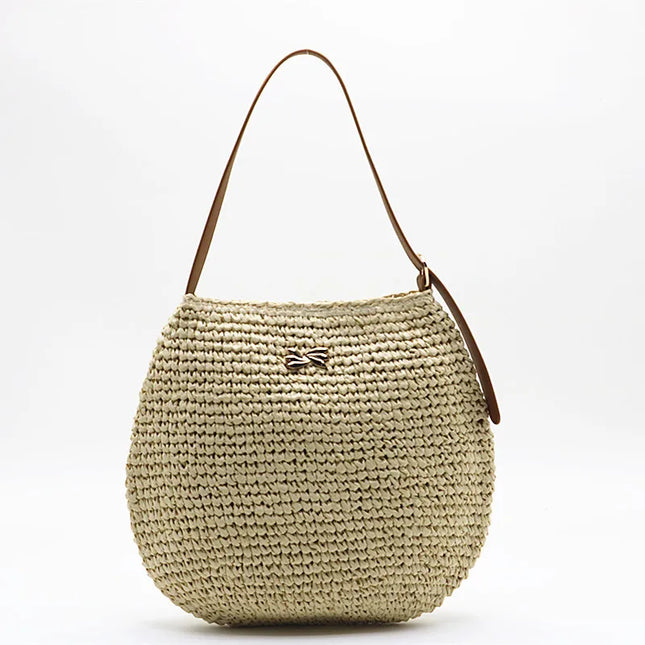 Women's Summer Woven Straw Shoulder Bag, Large Capacity Handmade Rattan Bag, Luxury Designer Beach Tote Bag