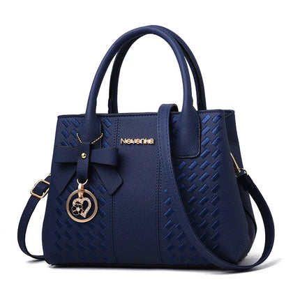 Bow Metal Pendant Top Handle Satchel Crossbody Bag, PU Leather Textured Bag Purse, Classic Versatile Fashion Shoulder Bag PlatiNum
