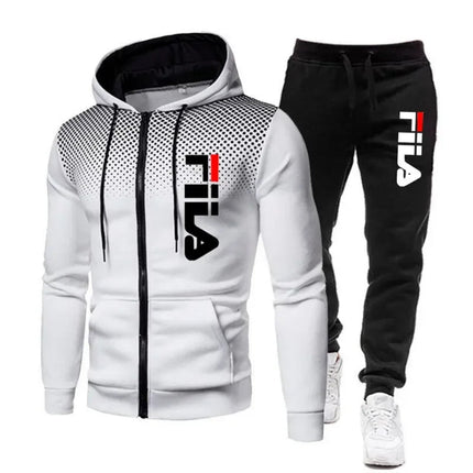 2025 Autumn/Winter Fashion Men's Casual Running Sports Set: Comfortable and Loose Two Piece Zipper Sweater and Pants PlatiNum