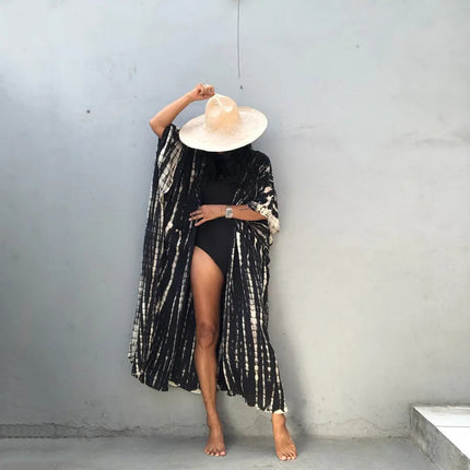 Costume da bagno donna copricostume lungo Kimono da spiaggia orlo curvo allentato aperto davanti Tie Dye abbigliamento da spiaggia platinumshop