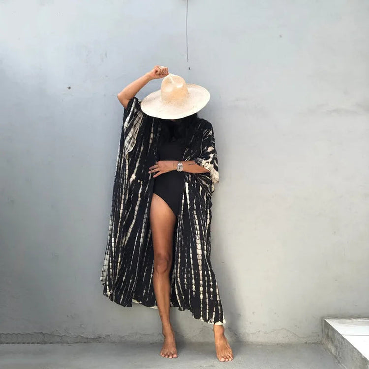 Costume da bagno donna copricostume lungo Kimono da spiaggia orlo curvo allentato aperto davanti Tie Dye abbigliamento da spiaggia platinumshop