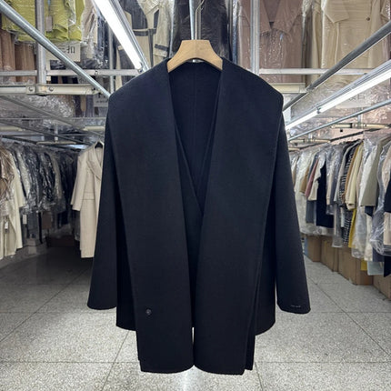 Scarf Collar 100%Wool Coat Women, Korean Fashion Elegant Outerwear, Loose Autumn Winter Jacket