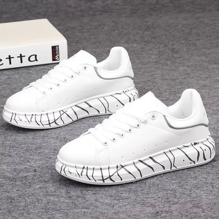 Brand men's shoes, fashionable and versatile couple's sneakers, breathable sports and leisure thick-soled women's white shoes