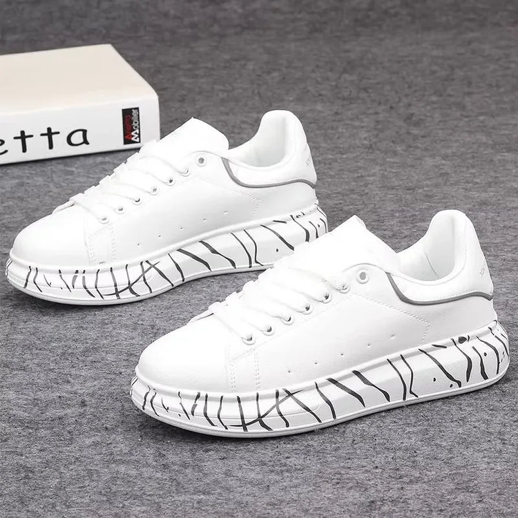 Brand men's shoes, fashionable and versatile couple's sneakers, breathable sports and leisure thick-soled women's white shoes