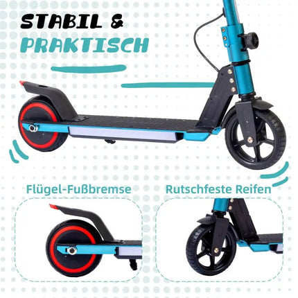 Monopattino Pieghevole da 6.5'' per Bambini dai 6 ai 12 Anni, 60Wh, Autonomia 5-8km, Velocità 14km/h, Capacità di Carico 50kg, con Freno EBS e a Pedale