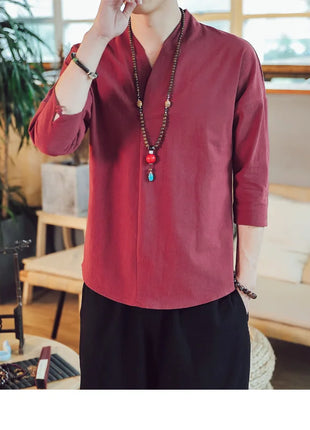 Kimono estivo stile giapponese manica corta uomo nuovo cotone a mezza manica lino traspirante abbigliamento uomo t-shirt giapponese Yukata top