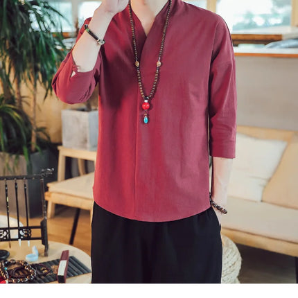 Kimono estivo stile giapponese manica corta uomo nuovo cotone a mezza manica lino traspirante abbigliamento uomo t-shirt giapponese Yukata top