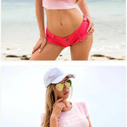 Women's Denim Shorts StreetWear Y2k Low Waisted Denim Beach Bikini Retro Super Shorts Nightclub Bar Pole Dance Clotheshot Summer PlatiNum