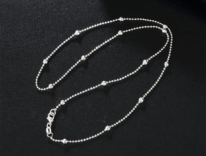 Charm 925 Sterling Silver 16-24 Inches Fine Sweater Bead Chain Women Necklace For Fashion Temperament Jewelry Party Wedding PlatiNum