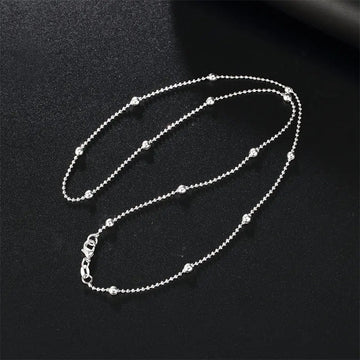 Charm 925 Sterling Silver 16-24 Inches Fine Sweater Bead Chain Women Necklace For Fashion Temperament Jewelry Party Wedding PlatiNum