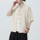 Men's Summer Striped Shirts, Traditional Chinese Style, Breathable Linen Shirts, Retro Men's Clothing for Kung Fu and Tai Chi, Casual Tang Suit