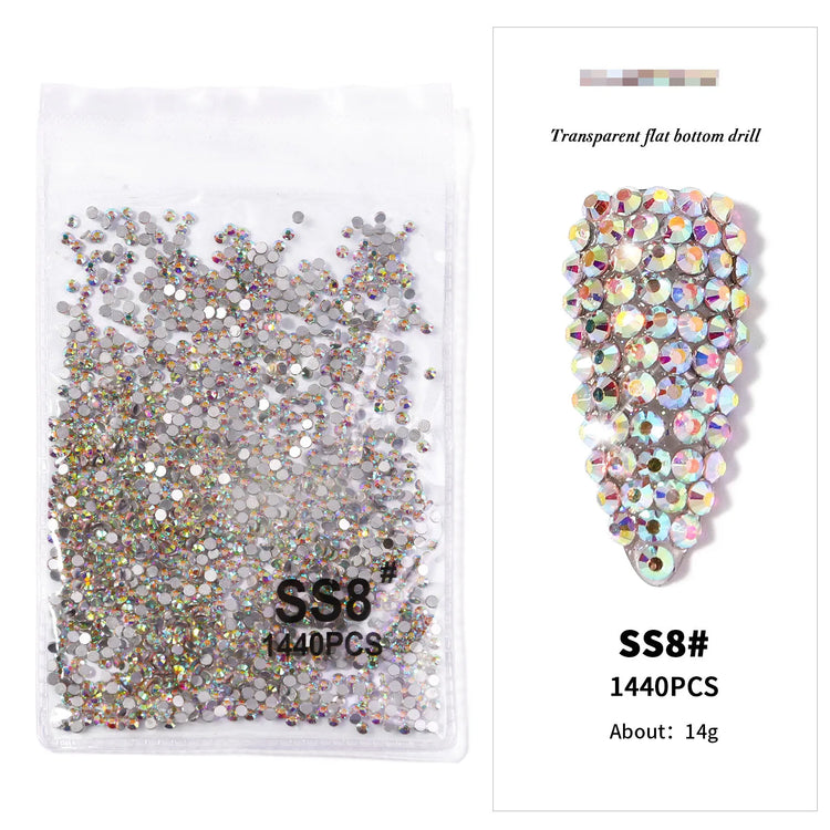 AB/Clear 1 Bag Nail Rhinestones Sizes SS3-SS12 1440 pcs Nail Art Decoration Flatback Glass Stones Shiny Gems DIY Gems nail accessories