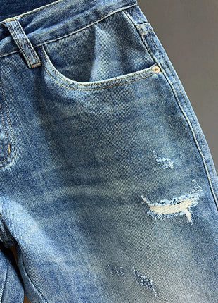 Ripped Jeans Men New Personality Fashion Vintage Blue Streetwear Baggy Denim Pants Casual Tapered Hole Frayed Trousers Male PlatiNum