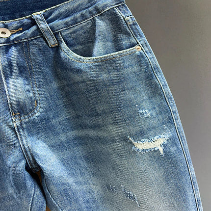 Ripped Jeans Men New Personality Fashion Vintage Blue Streetwear Baggy Denim Pants Casual Tapered Hole Frayed Trousers Male PlatiNum