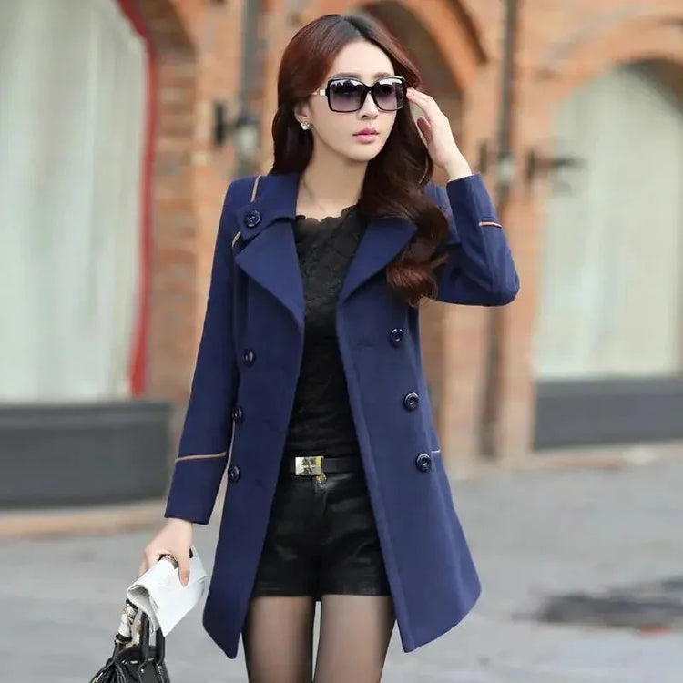 2023 New Korean Winter Woman Wool Coat Long Warm Female Woolen Coat Female Autumn Fashion Double-Breasted Jacket Outerwear
