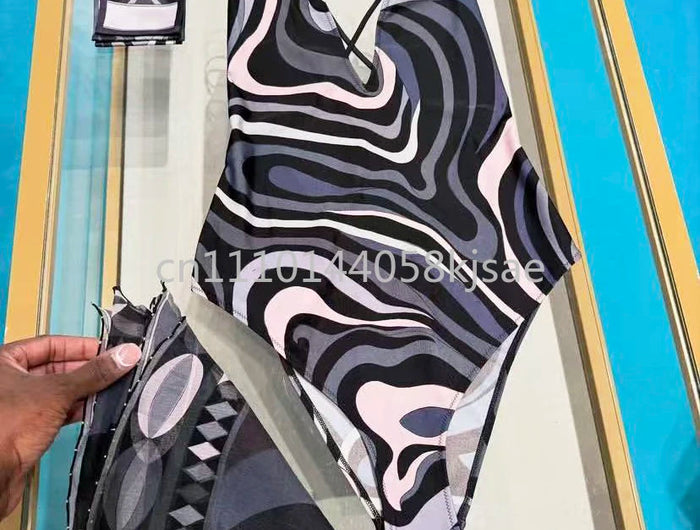 Costumi da bagno di lusso da donna con sciarpa nera e logo firmato, set bikini con fascia per capelli firmata da designer, abbigliamento da spiaggia platinumshop