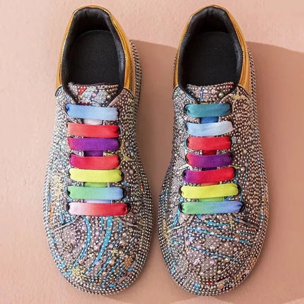 SyfIyno Spring Black Women Shoes New Style Fashion Platform Shoes Platforms Sneakers Shine Bling Graffiti Rhinestone Shoes