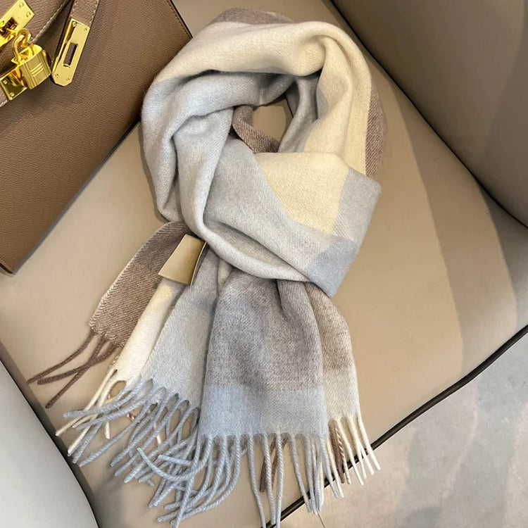 High Quality 100% Pure Wool Scarf Women Classic Chic  Autumn Winter Colorful Plaid Tassel Warm Muffler Female Thermal Shawl Lady