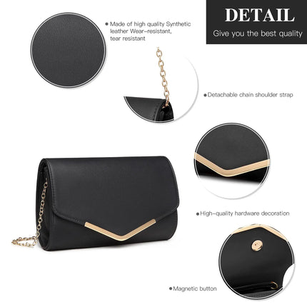 Miss Lulu Elegante Pochette da Donna con Catena Rimovibile, Borsa da Sera alla Moda per Matrimoni e Feste, Piccola Borsa a Tracolla Pratica