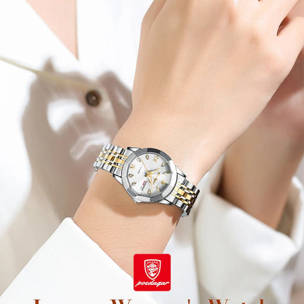 POEDAGAR orologi da donna di marca di lusso impermeabile luminoso data settimana orologio al quarzo per donna orologio da donna di moda in acciaio inossidabile platinumshop