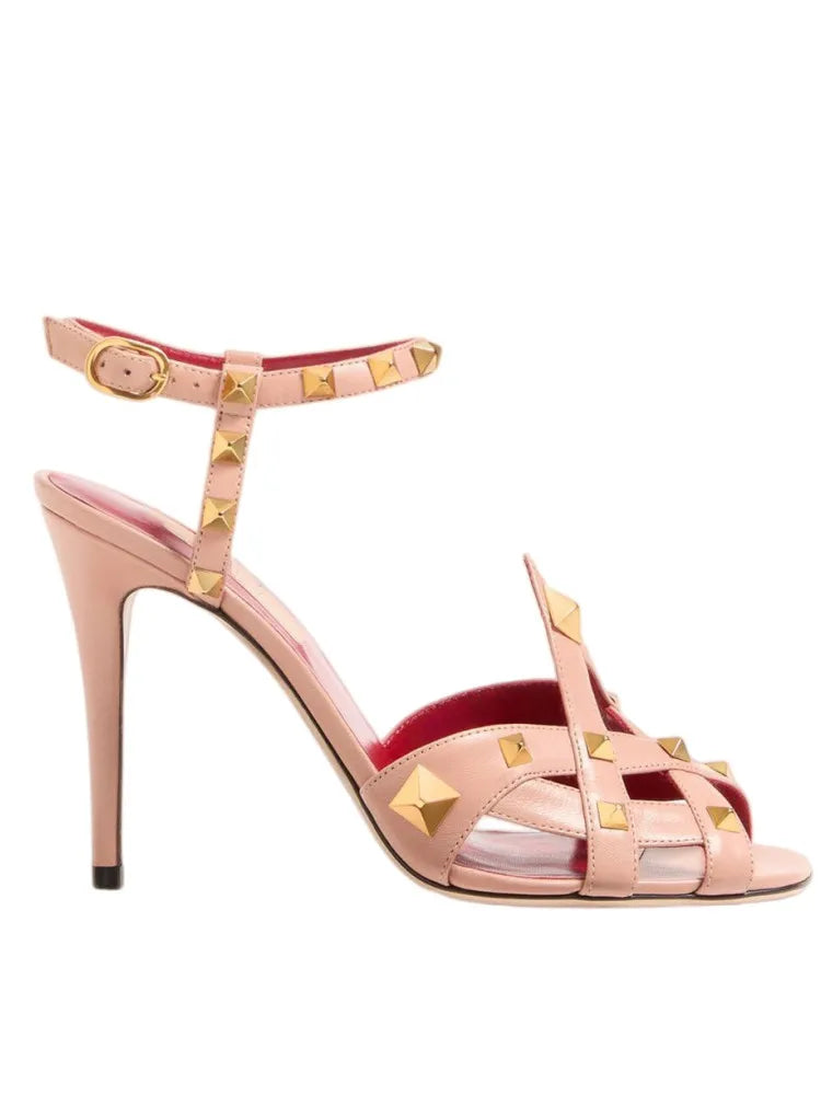 Sandali da donna con tacco alto e punta tonda, con rivetti e design a bocca di pesce, estivi 2026, alla moda, per feste, taglie forti platinumshop