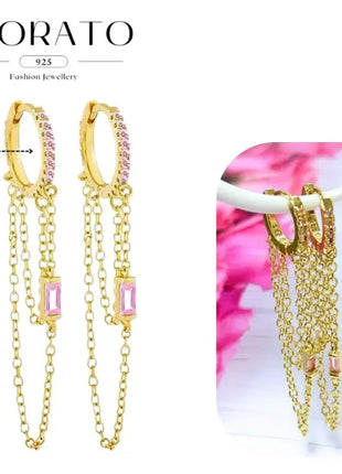 Lussuosa geometria 925 orecchio in argento sterling Ago rosa serie zircone orecchini a cerchio pendenti dolce moda regali di gioielli da sposa platinumshop