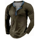 Primavera Autunno Tinta unita Henley Camicie 3D Stampato Moda uomo Vintage Button-Down Manica lunga T Shirt Uomo Tees Top Abbigliamento
