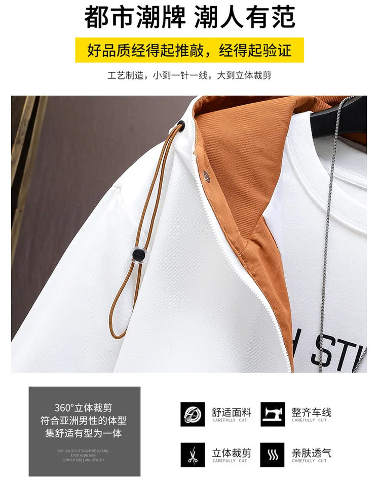 Casual Men's Hooded Jacket 2025 Spring Autumn New Product Thin Coat Top Windbreaker Street Wear Men's Coat