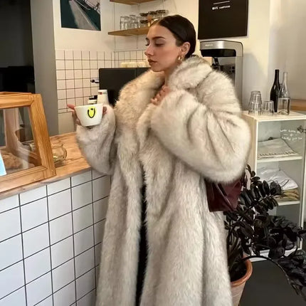 ZADORIN 115cm Long Faux Fox Fur Coat Woman High Street Warm Furry Jacket Faux Fur Coats Woman Winter Clothes White Fur Faux Coat