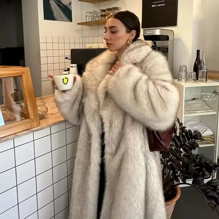ZADORIN 115cm Long Faux Fox Fur Coat Woman High Street Warm Furry Jacket Faux Fur Coats Woman Winter Clothes White Fur Faux Coat
